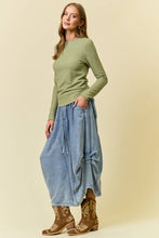 Load image into Gallery viewer, Denim Side Tuck Midi Skirt
