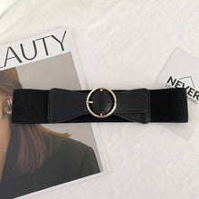 Load image into Gallery viewer, Black Elastic Round Gold Buckle Bellt
