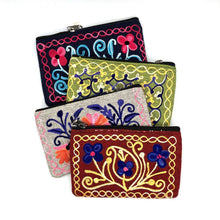 Load image into Gallery viewer, Embroidered Floral 1-Zip Accessory Pouch
