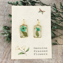 Load image into Gallery viewer, Cottage Turquoise Dried Flower Rectangle Earrings
