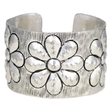 Load image into Gallery viewer, Embossed Silver Flower Cuff Bracelet
