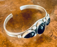 Load image into Gallery viewer, Vintage Navajo Sterling Silver &amp; Black Onyx Three-Stone Cuff Bracelet
