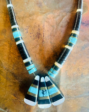 Load image into Gallery viewer, Vintage Santo Domingo Zuni Turquoise Inlay Disc Necklace

