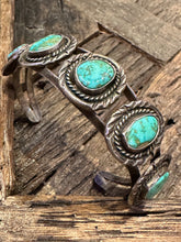 Load image into Gallery viewer, Vintage Turquoise w/ Rope detail Cuff

