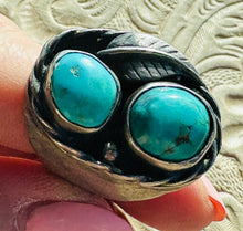Load image into Gallery viewer, Vintage Two-Stone Turquoise Ring
