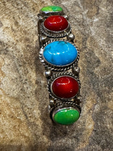 Load image into Gallery viewer, Vintage Red Coral with Blue &amp; Green Turquoise Cuff
