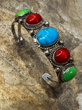 Load image into Gallery viewer, Vintage Red Coral with Blue &amp; Green Turquoise Cuff
