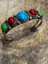 Load image into Gallery viewer, Vintage Red Coral with Blue &amp; Green Turquoise Cuff
