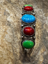 Load image into Gallery viewer, Vintage Red Coral with Blue &amp; Green Turquoise Cuff
