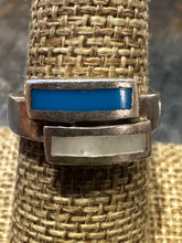 Load image into Gallery viewer, Vintage Sterling Turquoise/Mother-of-Pearl bypass ring
