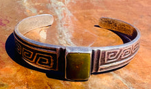 Load image into Gallery viewer, Sterling Silver Cuff with Geometric Design w Serpentine Stone

