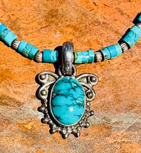 Load image into Gallery viewer, Turquoise Heishi Necklace with Sterling Pendant
