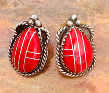 Load image into Gallery viewer, Vintage Zuni Sterling Silver Red Inlay Earrings
