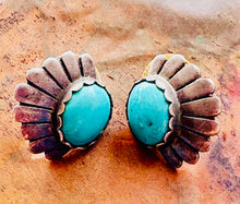 Load image into Gallery viewer, Vintage Navajo Turquoise Sunburst Earrings
