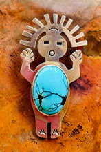 Load image into Gallery viewer, Sterling Silver Kokopelli-Style Turquoise Brooch / Pendant
