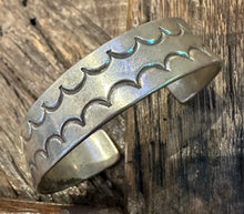 Load image into Gallery viewer, Vintage sterling silver hand stamped cuff

