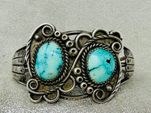 Load image into Gallery viewer, Vintage Silver Cuff w 2 Turquoise Stones
