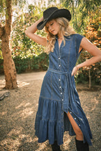 Load image into Gallery viewer, Tiered Denim Midi Dress
