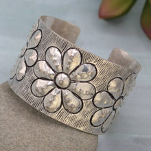 Load image into Gallery viewer, Embossed Silver Flower Cuff Bracelet
