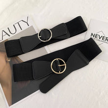 Load image into Gallery viewer, Black Elastic Round Gold Buckle Bellt
