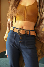 Load image into Gallery viewer, Suede Antique Gold Western Buckle Belt
