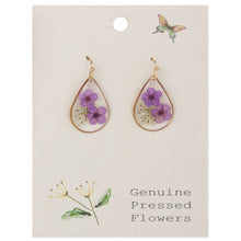 Load image into Gallery viewer, Lovely Lavender Dried Flower Gold Teardrop Earrings
