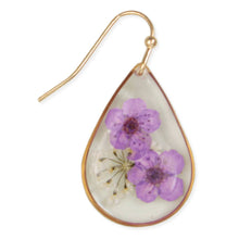 Load image into Gallery viewer, Lovely Lavender Dried Flower Gold Teardrop Earrings
