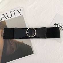 Load image into Gallery viewer, Black Elastic Round Gold Buckle Bellt
