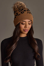 Load image into Gallery viewer, Camel Leopard Pattern Knit Pom Hat
