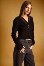 Load image into Gallery viewer, Lace Contrast Knit Cardi
