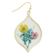 Load image into Gallery viewer, Yellow Pink Dried Flower Gold Marquise Earrings
