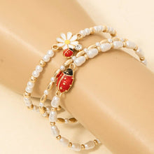 Load image into Gallery viewer, Flower And Ladybug Pearl Beaded Bracelet Set
