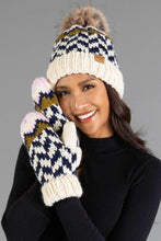 Load image into Gallery viewer, Beige, Navy &amp; Lt. Pink Patterned Mittens

