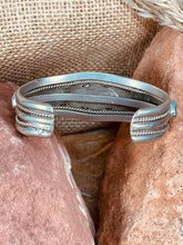 Load image into Gallery viewer, Vintage Navajo Indian Sterling Silver Cuff with 9 Turquoise Stones
