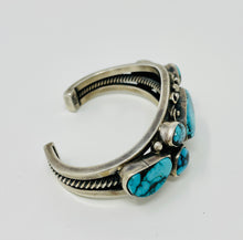 Load image into Gallery viewer, Navajo Sterling Silver Cluster Cuff w 7 Beautiful Turquoise Cobachons
