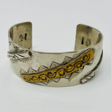 Load image into Gallery viewer, Navajo Sterling Silver Cuff with Stamped Silver and Gold Bars
