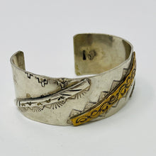 Load image into Gallery viewer, Navajo Sterling Silver Cuff with Stamped Silver and Gold Bars
