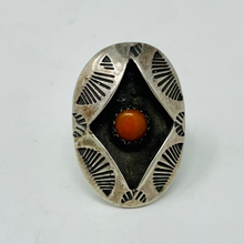 Load image into Gallery viewer, Navajo Shadow Box Ring with Coral Stone
