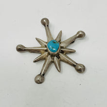 Load image into Gallery viewer, Navajo Sterling Star Pin with Turquoise Cabochon
