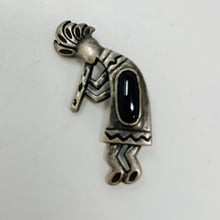 Load image into Gallery viewer, Kokopelli Pin w Jet Cabochon
