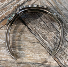 Load image into Gallery viewer, Zuni Sunface Cuff with Turquoise and Coral stones
