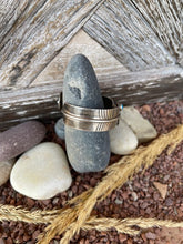 Load image into Gallery viewer, Sterling Silver Feather Cuff with 2 Sky Blue Turquoise Cabochons, size 6 3/4
