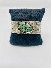 Load image into Gallery viewer, Sterling Silver Cuff with Green Turquoise Stone
